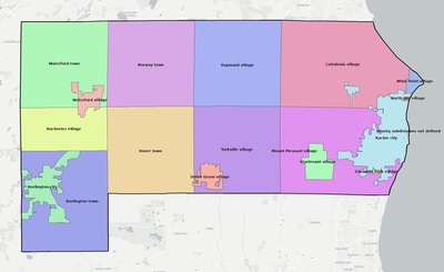 Racine County WI townships and subdivisions map