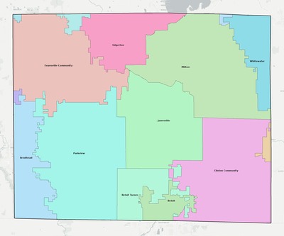 Rock County WI school district boundaries map