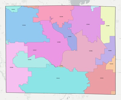 Rock County WI ZIP code boundaries map