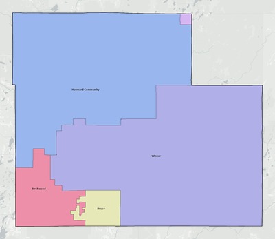 Sawyer County WI school district boundaries map