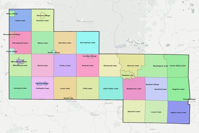 Shawano County WI townships and subdivisions map