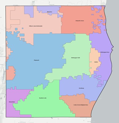 Sheboygan County WI school district boundaries map