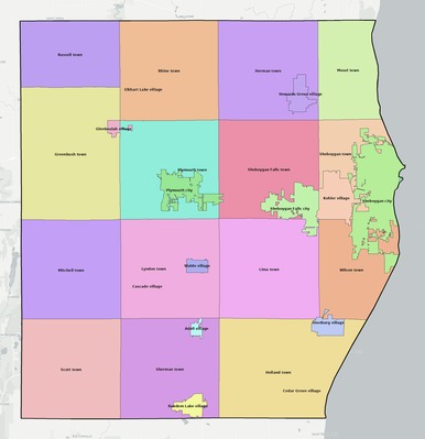Sheboygan County WI townships and subdivisions map