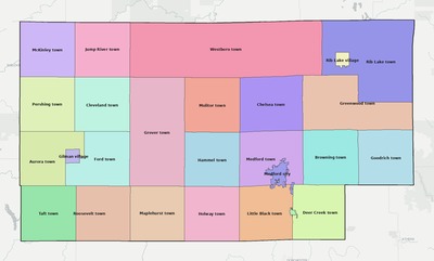 Taylor County WI townships and subdivisions map