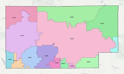 Taylor County WI ZIP code boundaries map
