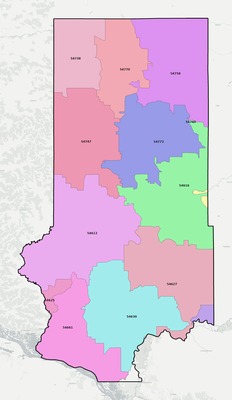 Trempealeau County WI ZIP code boundaries map