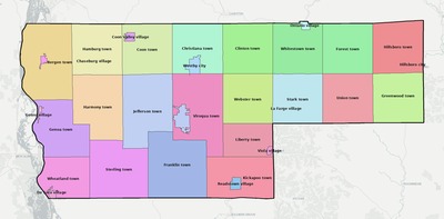 Vernon County WI townships and subdivisions map