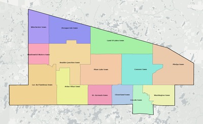 Vilas County WI townships and subdivisions map