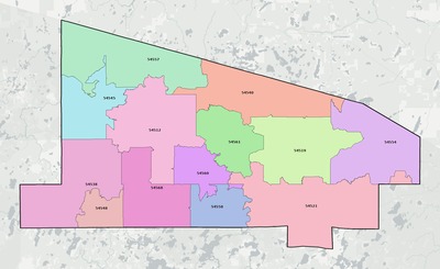 Vilas County WI ZIP code boundaries map