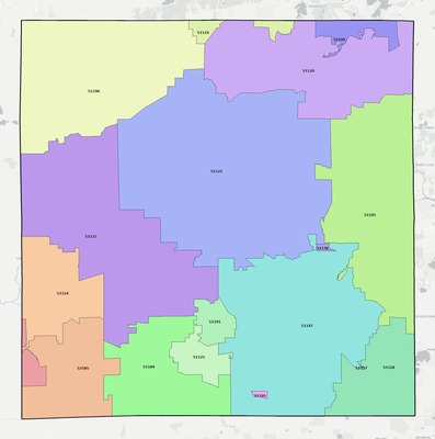 Walworth County WI ZIP code boundaries map