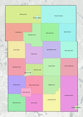 Washburn County WI townships and subdivisions map