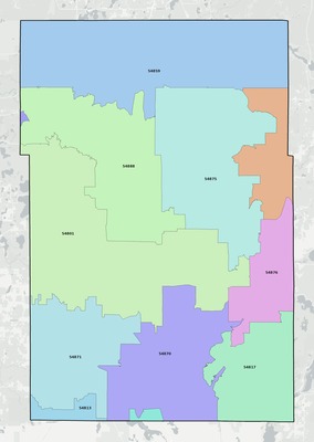Washburn County WI ZIP code boundaries map