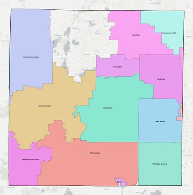 Waukesha County WI school district boundaries map