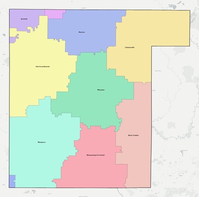 Waupaca County WI school district boundaries map