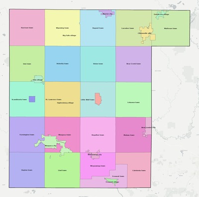 Waupaca County WI townships and subdivisions map