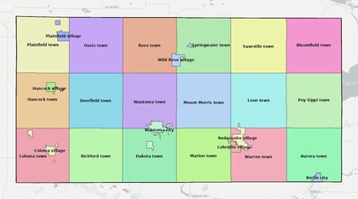 Waushara County WI townships and subdivisions map