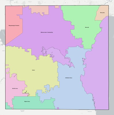 Winnebago County WI school district boundaries map