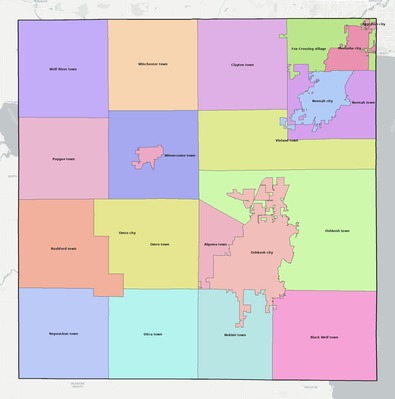 Winnebago County WI townships and subdivisions map