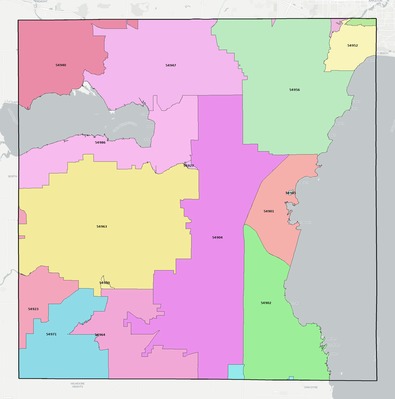 Winnebago County WI ZIP code boundaries map