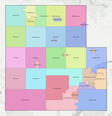 Wood County WI townships and subdivisions map