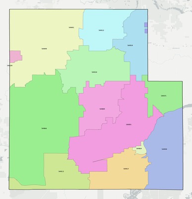 Wood County WI ZIP code boundaries map