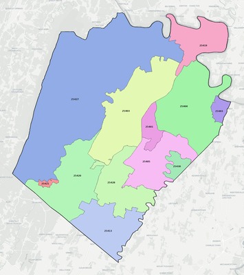 Berkeley County WV ZIP code boundaries map