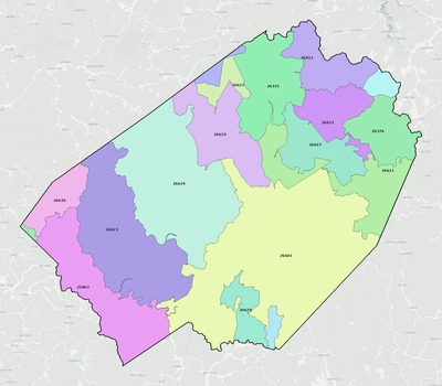 Braxton County WV ZIP code boundaries map
