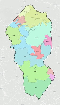 Calhoun County WV ZIP code boundaries map