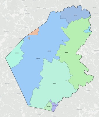Doddridge County WV ZIP code boundaries map