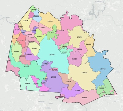 Fayette County WV ZIP code map preview