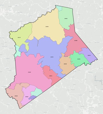 Gilmer County WV ZIP code boundaries map