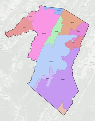 Grant County WV ZIP code boundaries map