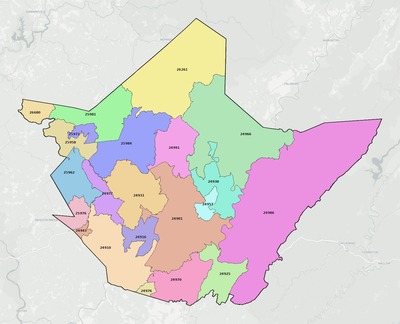 Greenbrier County WV ZIP code boundaries map