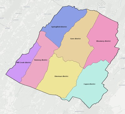 Hampshire County WV townships and subdivisions map