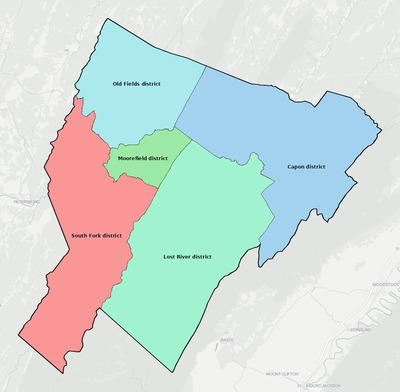 Hardy County WV townships and subdivisions map