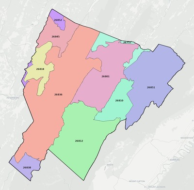 Hardy County WV ZIP code boundaries map