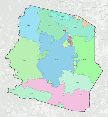 Harrison County WV ZIP code boundaries map