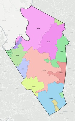 Jackson County WV ZIP code boundaries map