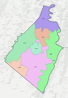 Jefferson County WV ZIP code boundaries map