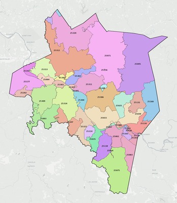 Kanawha County WV ZIP code map preview
