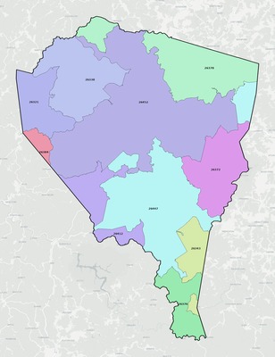 Lewis County WV ZIP code boundaries map