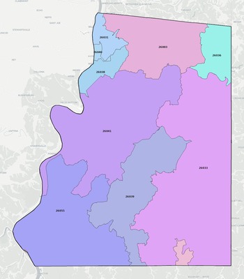 Marshall County WV ZIP code boundaries map