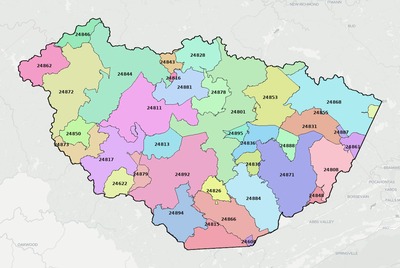 McDowell County WV ZIP code boundaries map