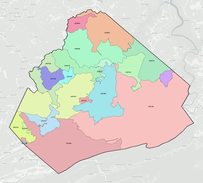 Mercer County WV ZIP code boundaries map