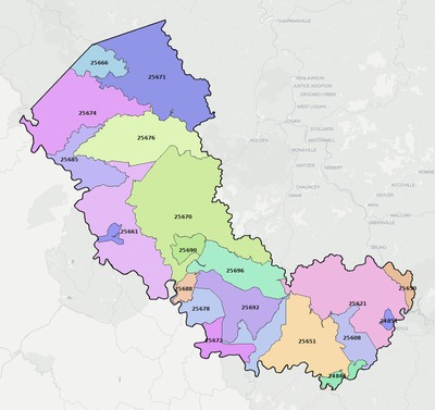 Mingo County WV ZIP code boundaries map