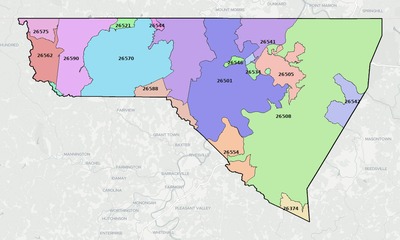 Monongalia County WV ZIP code boundaries map
