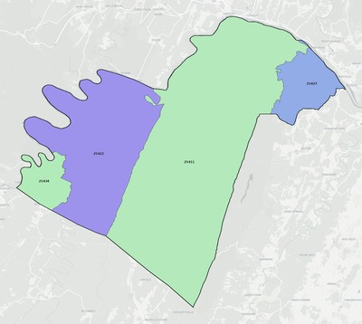 Morgan County WV ZIP code boundaries map