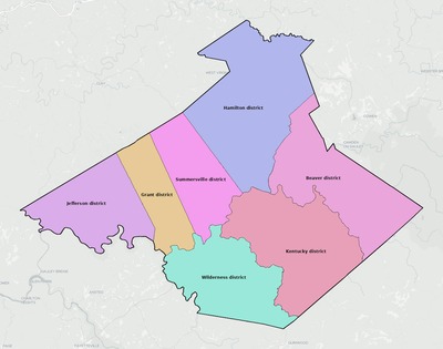 Nicholas County WV townships and subdivisions map