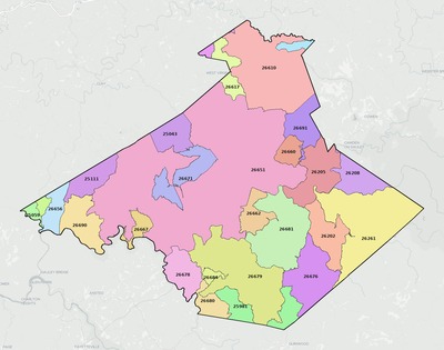 Nicholas County WV ZIP code boundaries map