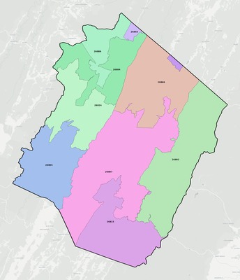 Pendleton County WV ZIP code boundaries map